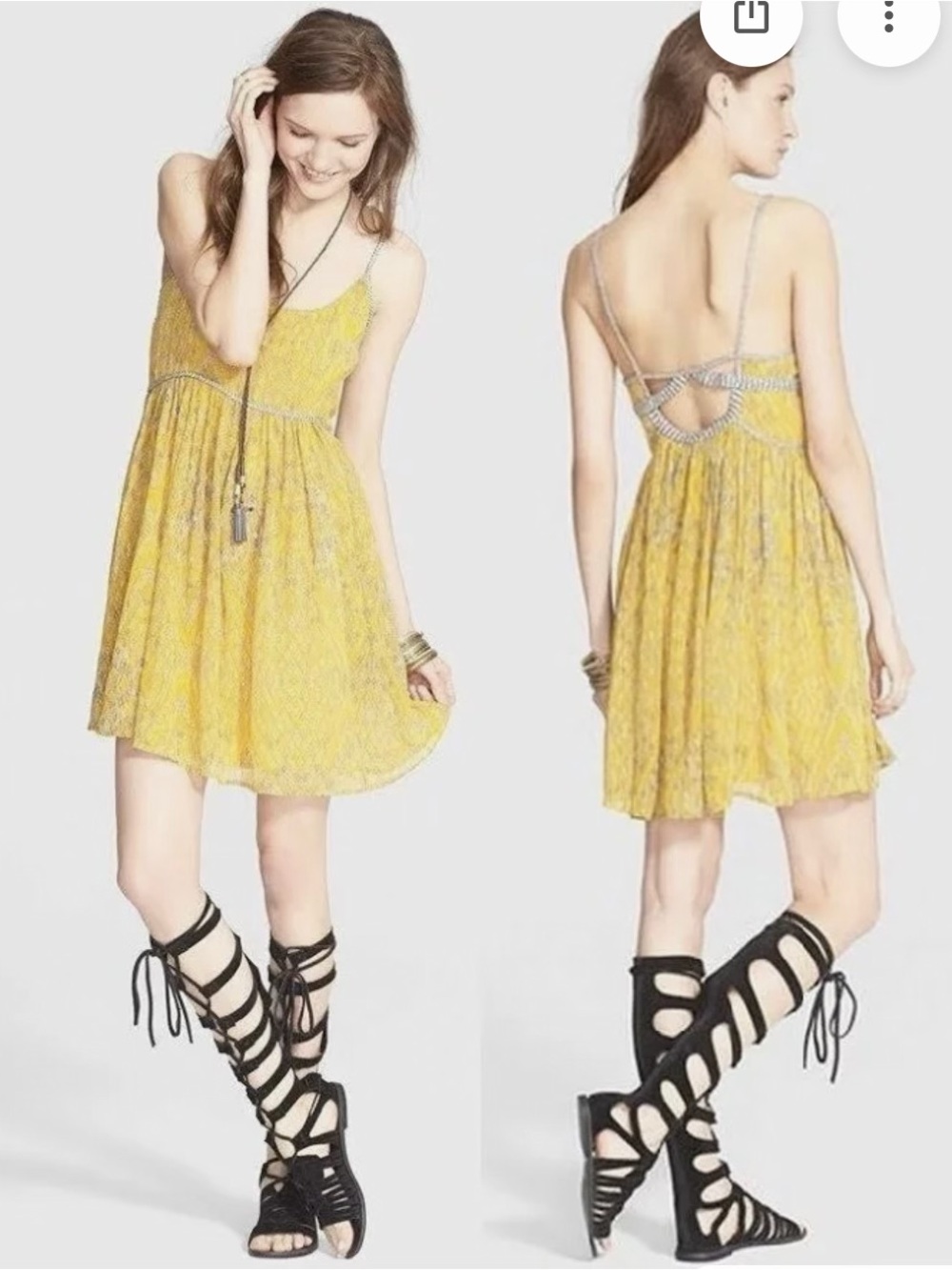 Free People Womens XS Yellow Sleeveless Periscopes In The Sky Babydoll dress